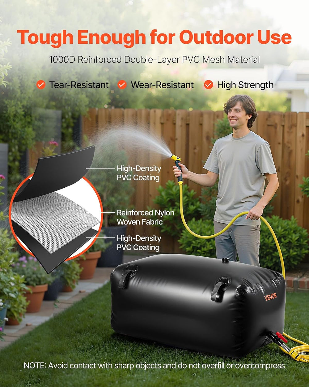 VEVOR Water Storage Bladder, 63.4 Gal Collapsible Water Storage Bag, Wear-Res...