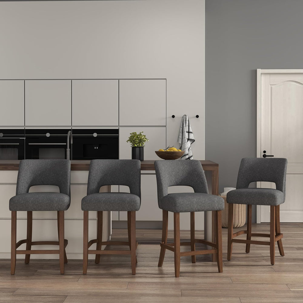 VKNOW Bar Stools Set of 4, 26" Fabric Counter Height Bar Stools, Charcoal