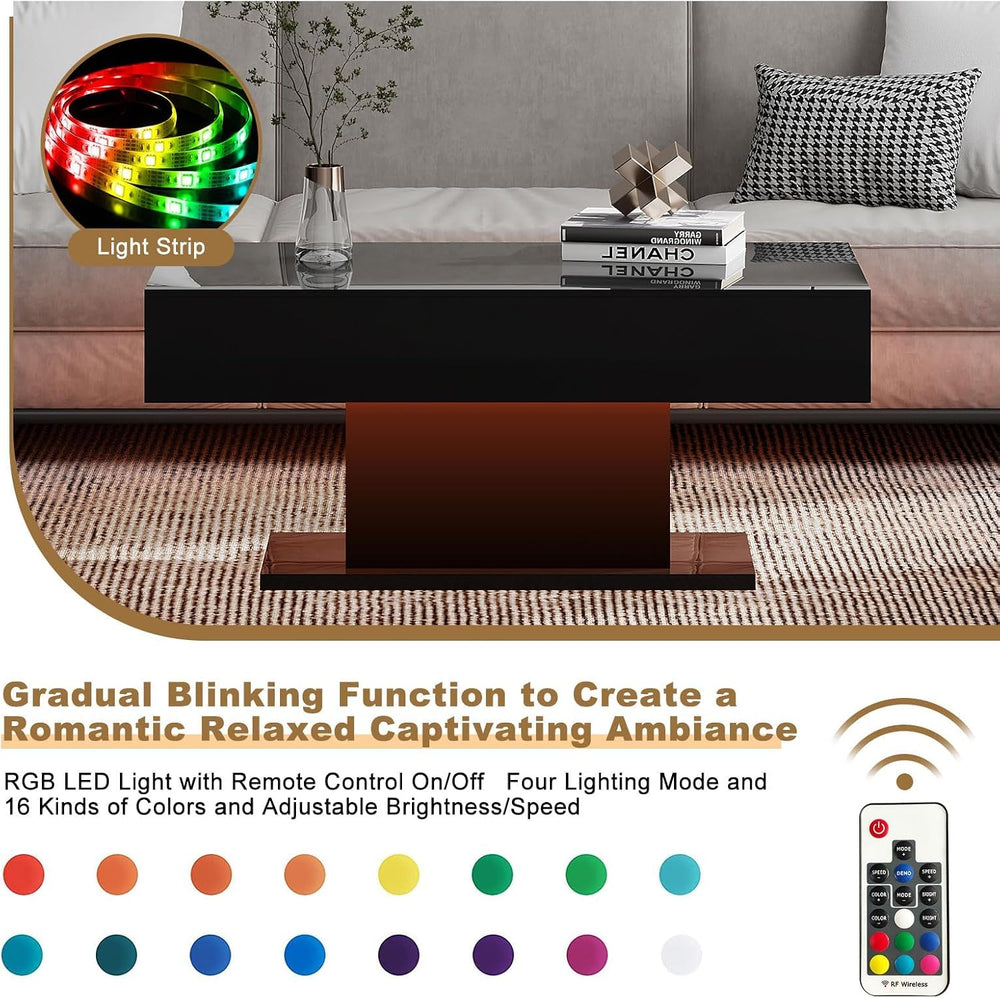 HedoAjim Black Led Coffee Table for Living Room, Rectangular Center Table