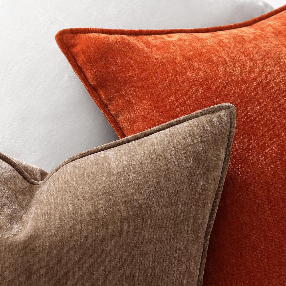 Pallene Fall Brown Soft Chenille Velvet Throw Pillow Covers 24x24 Set of 2
