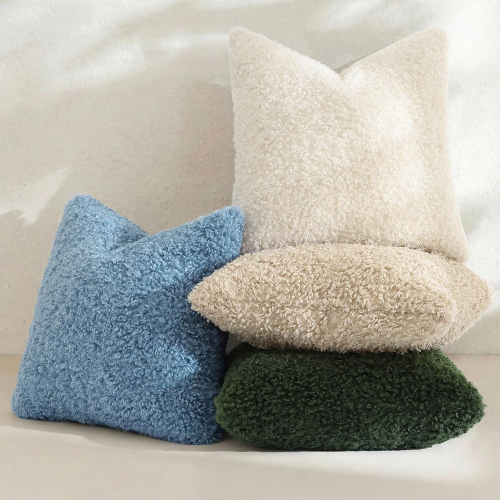 decorUhome Sherpa Decorative Throw Pillow Covers 22x22 Set of 2 Olive Green