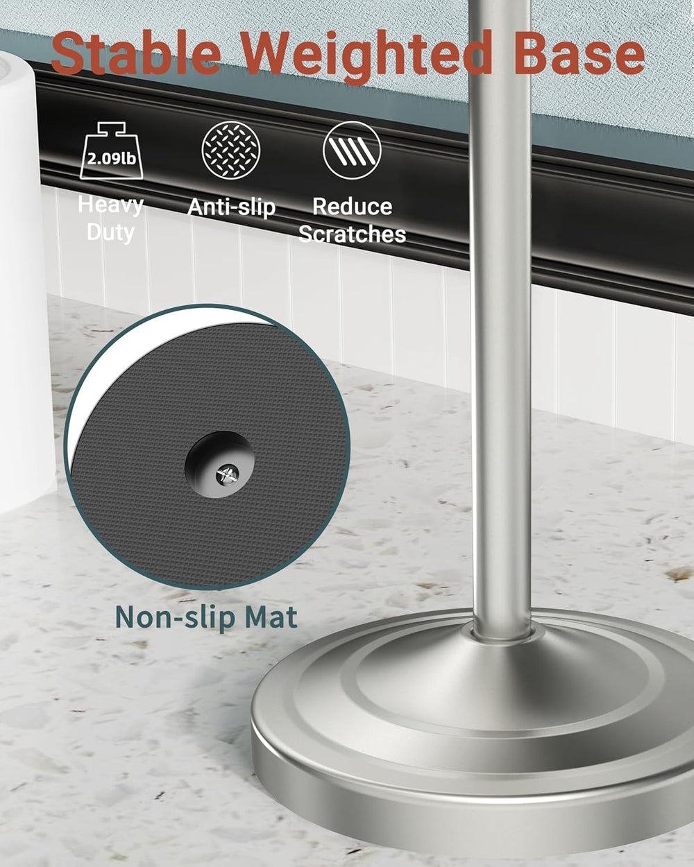 18" Hand Towel Holder Stand with Double Ring, Brushed Nickel