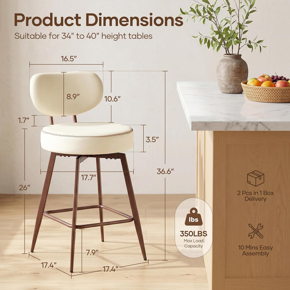 Swivel Bar Stools Set of 2,26" PU Leather Counter Height Bar Stools, Beige
