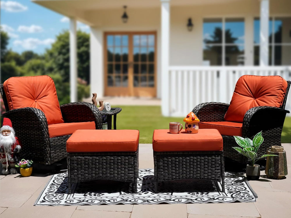 5 Piece Outdoor Patio Furniture Set,Wicker Patio Conversation Set with Swivel...