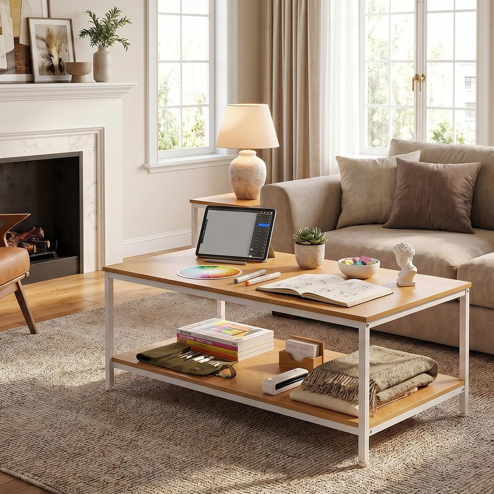 SUPER DEAL 2-Tier Coffee Table with Storage Shelf for Small Apartment Living ...