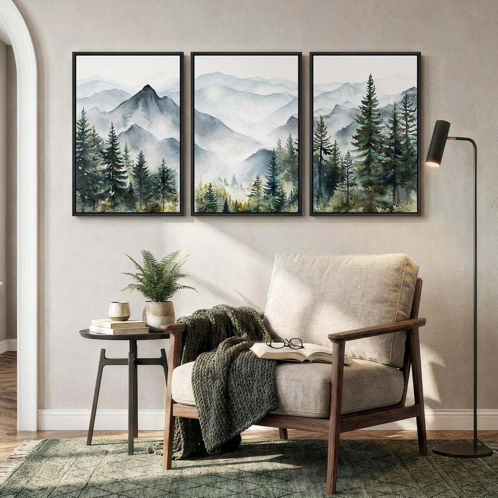 Framed Landscape Wall Art Bedroom, Mountain Forest Canvas Print, 16x24 Inch