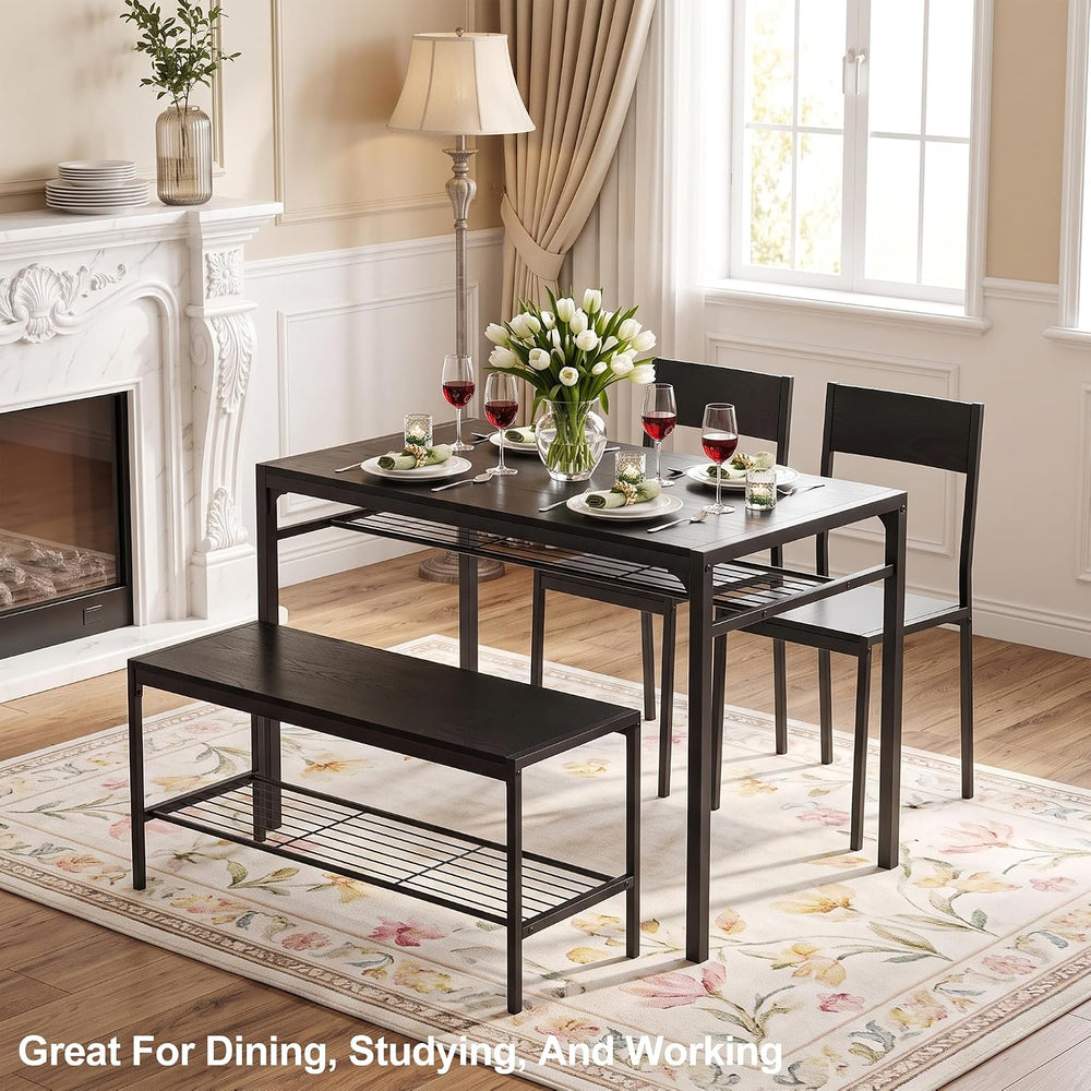 VECELO Kitchen Dining Room Table with 2 Chairs & Bench, Compact Space-Sav...
