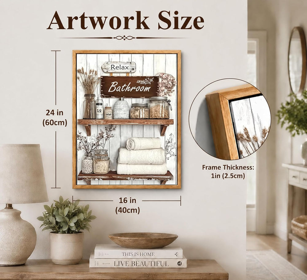 Floating Framed Farmhouse Bathroom Canvas Wall Art, Rustic Country Decor