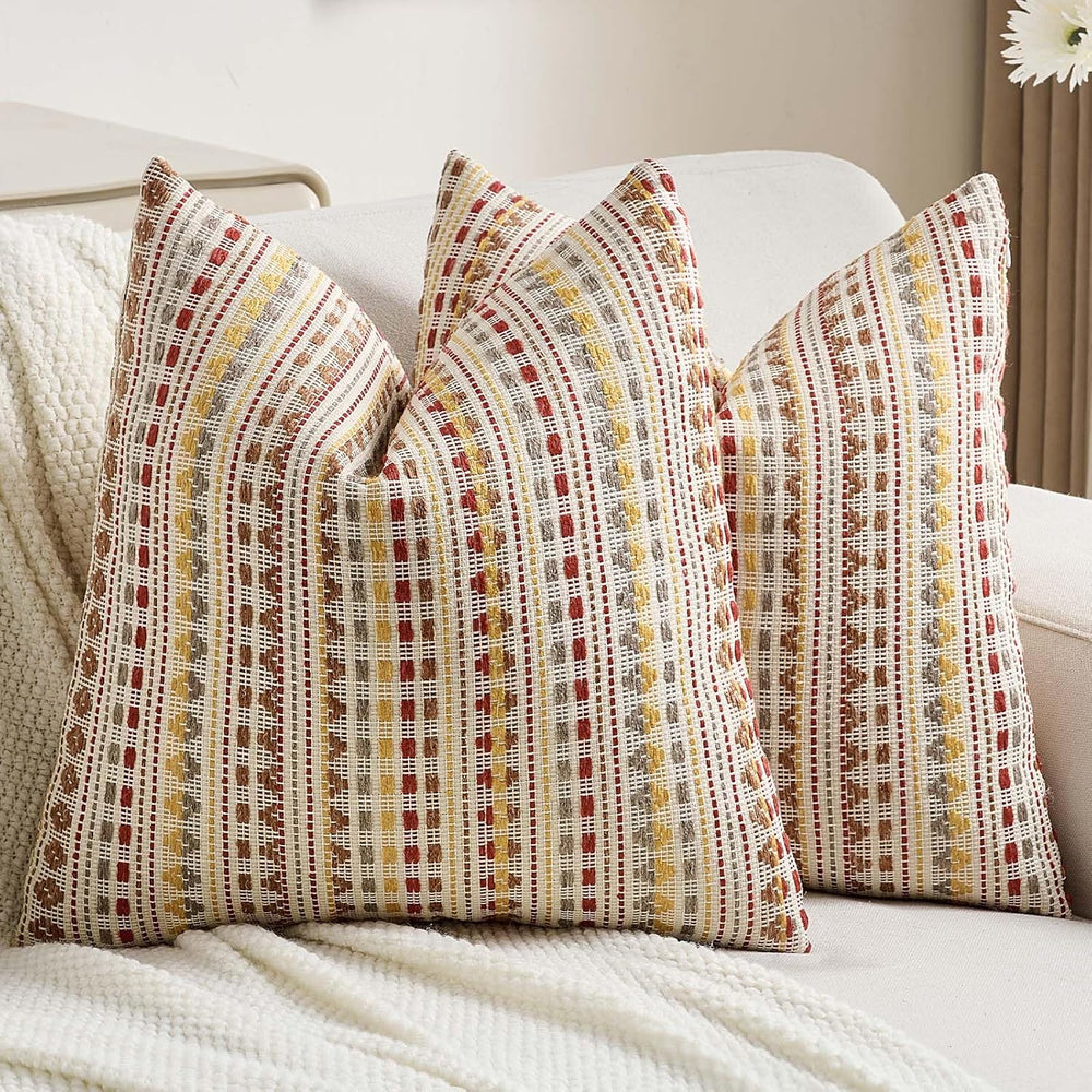 FUTEI Pack of 2 Boho Throw Pillow Covers 20x20 Inch, Brown Red