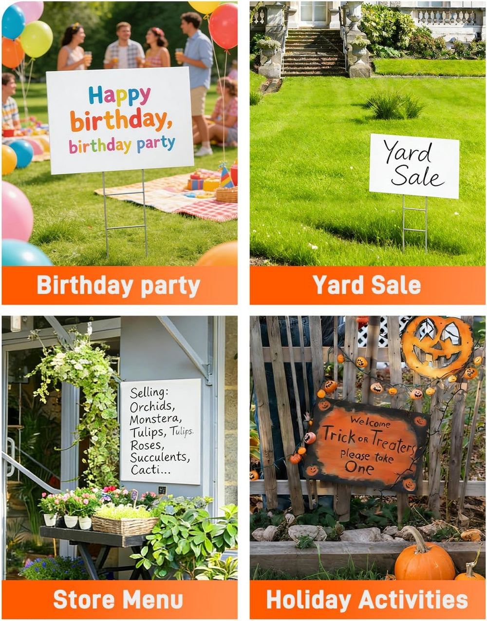 4 Pack Blank Yard Signs with Stakes, 24" x 18" 5mm Corrugated Plast...