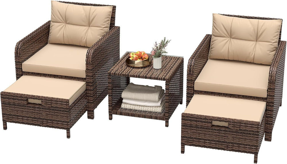 LHBcraft 5 Piece Patio Furniture Set, PE Wicker Outdoor Furniture Set with So...
