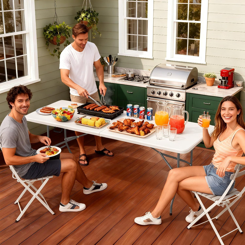 fdw | 6ft folding table | white | shown in use
