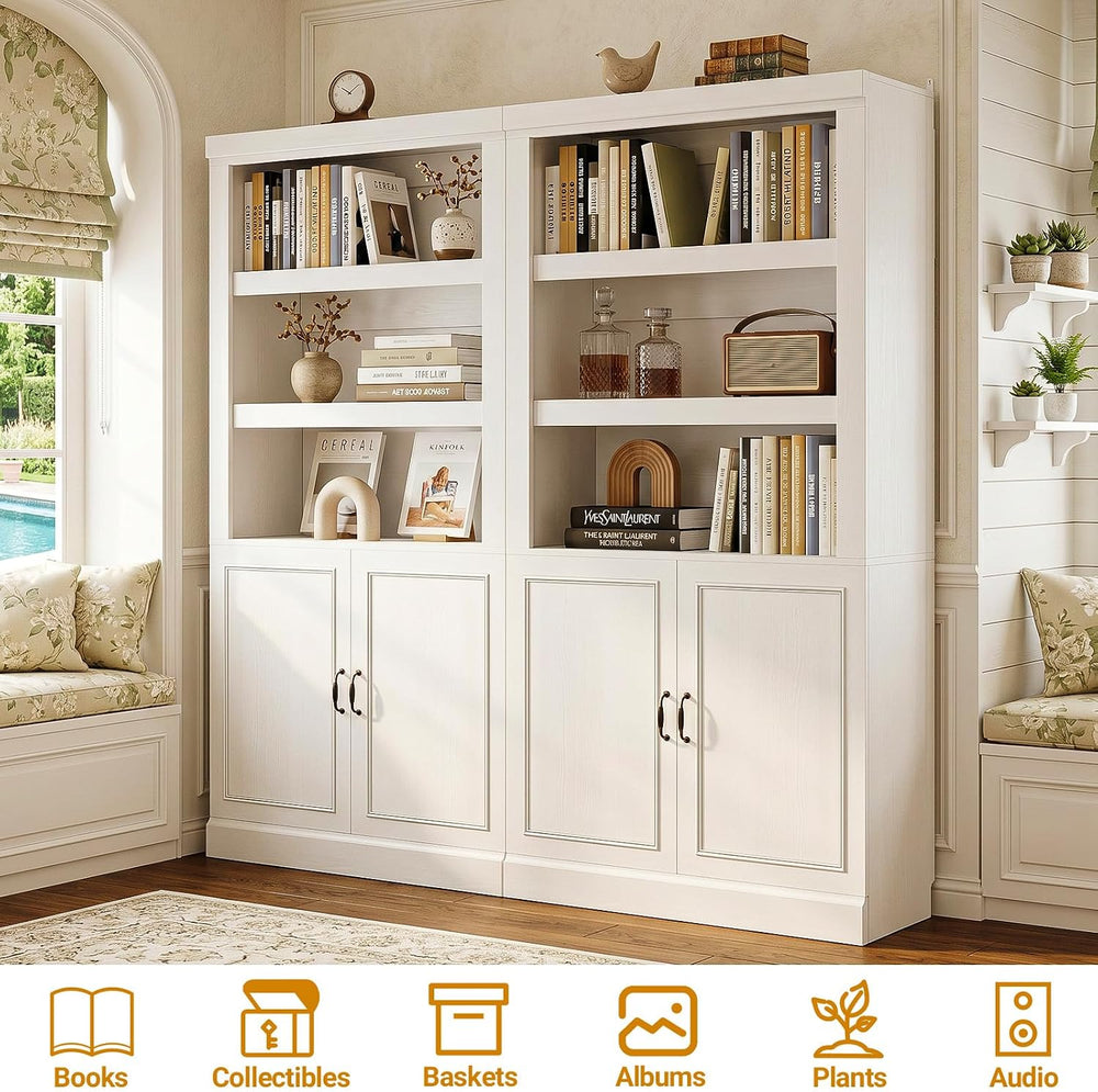 Unikito 71" Tall Bookshelf with Doors and Adjustable Shelves, 2 Pack