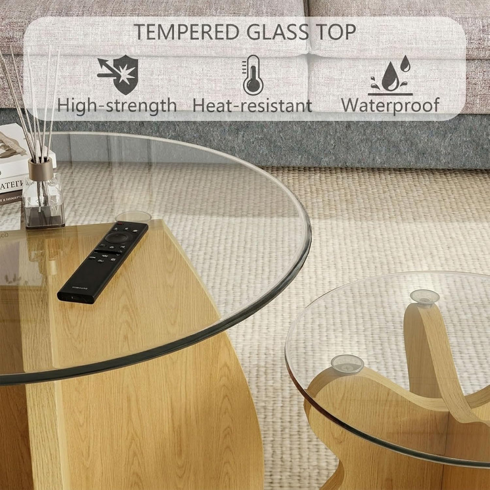 Wave-Shaped Coffee & Side Table with MDF Frame & Clear Tempered Glass...