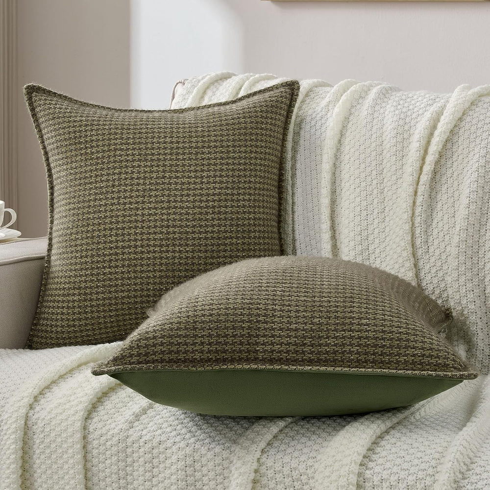 FUTEI Pack of 2 Chenille Throw Pillow Covers 22x22 Inch, Olive Green