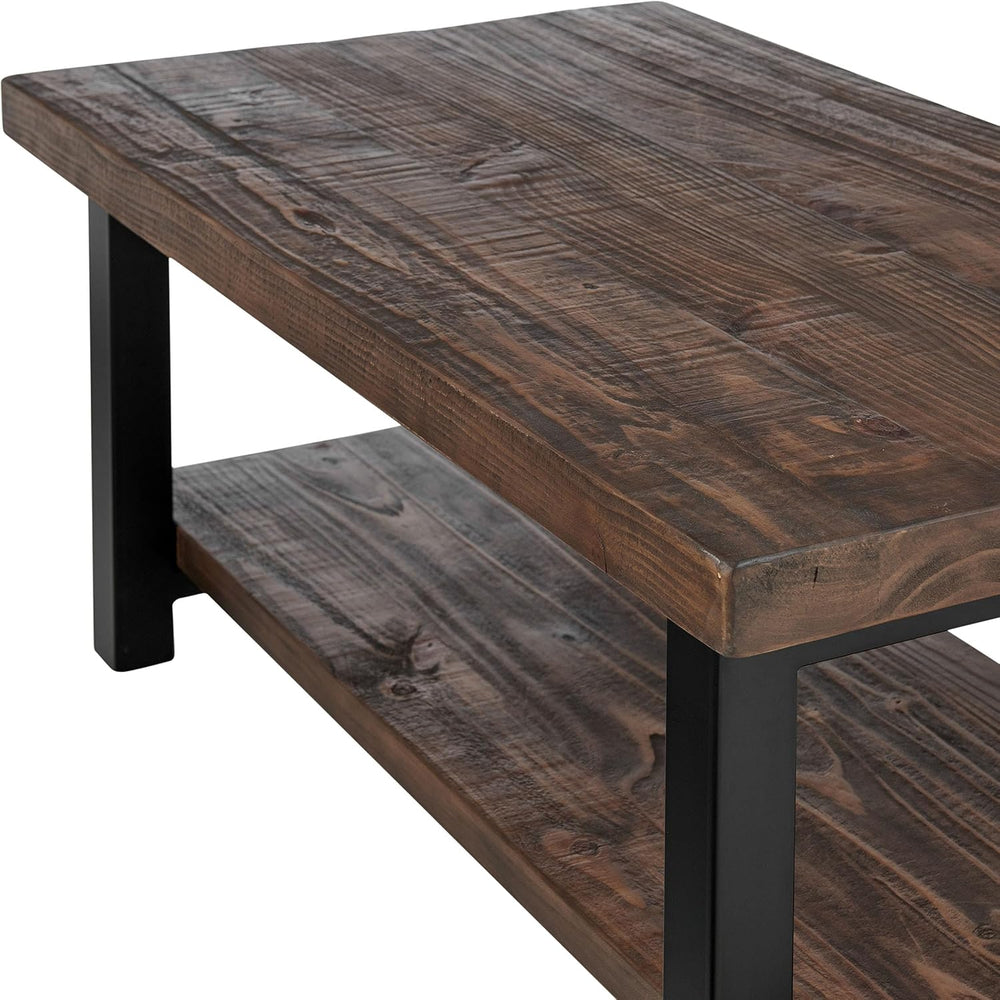 Alaterre Pomona 42 Inch Coffee Table with Storage Shelf, Rustic Natural