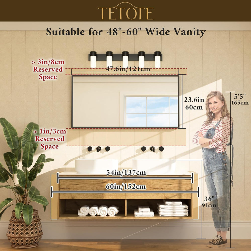 TETOTE Brushed Nickel Bathroom Mirror 48" x 24" Beveled Frame Recta...