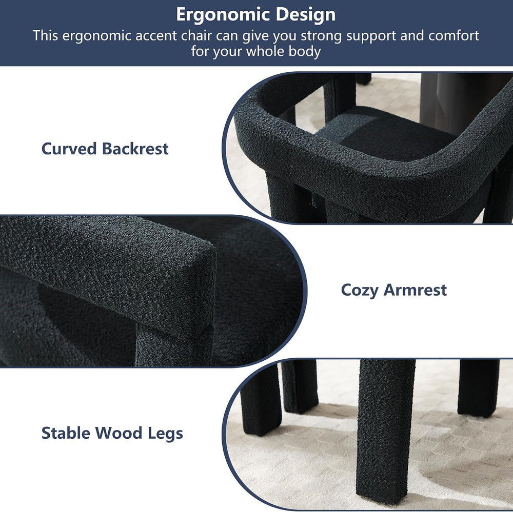 Boucle Barrel Side Chairs Set of 4, Modern Designed Upholstered Compy Sherpa ...
