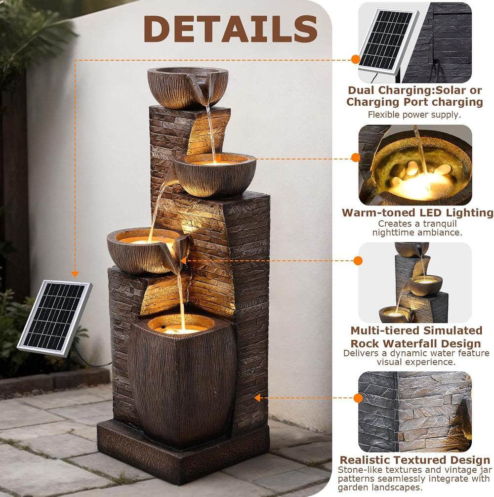 38.2" Tall Solar Powered Water Fountain for Outdoor