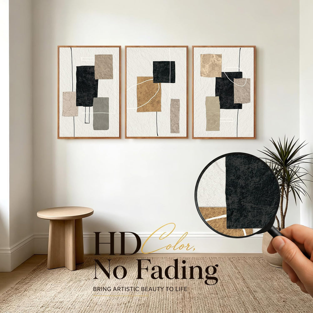 KAIRNE Neutral Abstract Framed Wall Art Set 3,16x24 Beige Black Wall Decor
