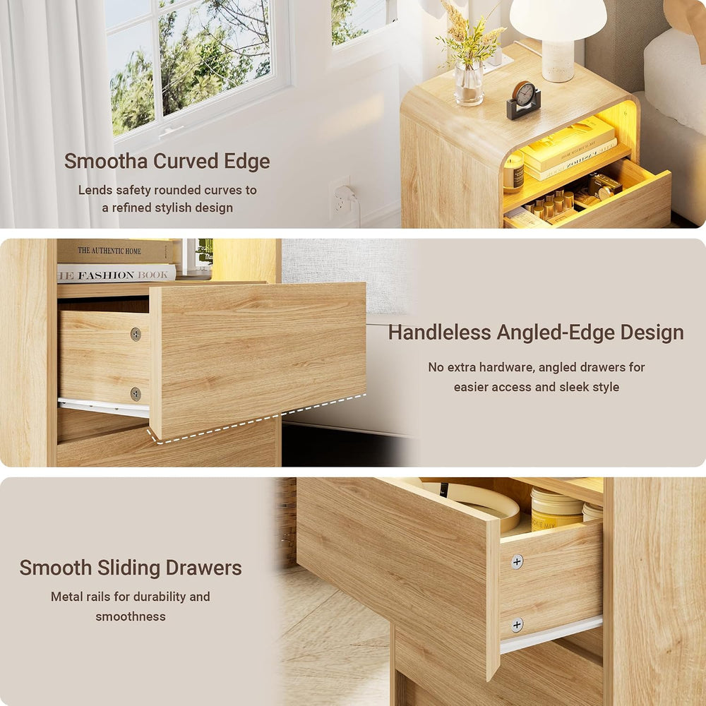 18"W 2 Drawer Nightstands Set of 2 with Charging & RGB LED Light