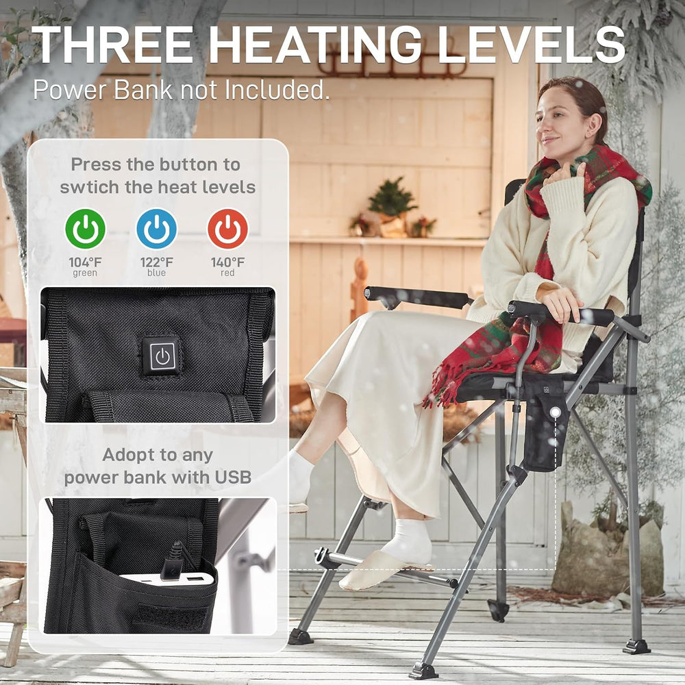 EVER ADVANCED Heated Tall Director Chair 31" Foldable with Carry Bag Black
