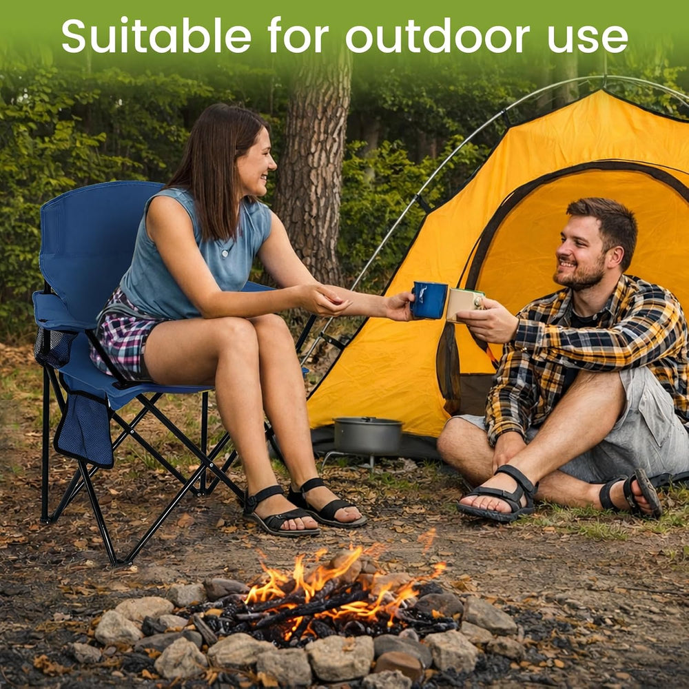 Camping Chair 2 Pack Portable Folding Chair, Supports 300lbs, Navy Blue