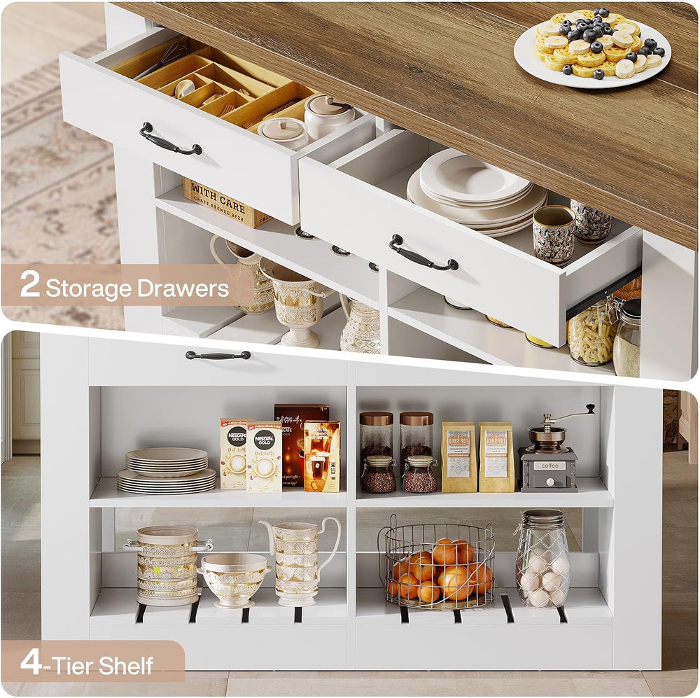 Tribesigns 55" Farmhouse Kitchen Island with 2 Storage Drawers and Shelf