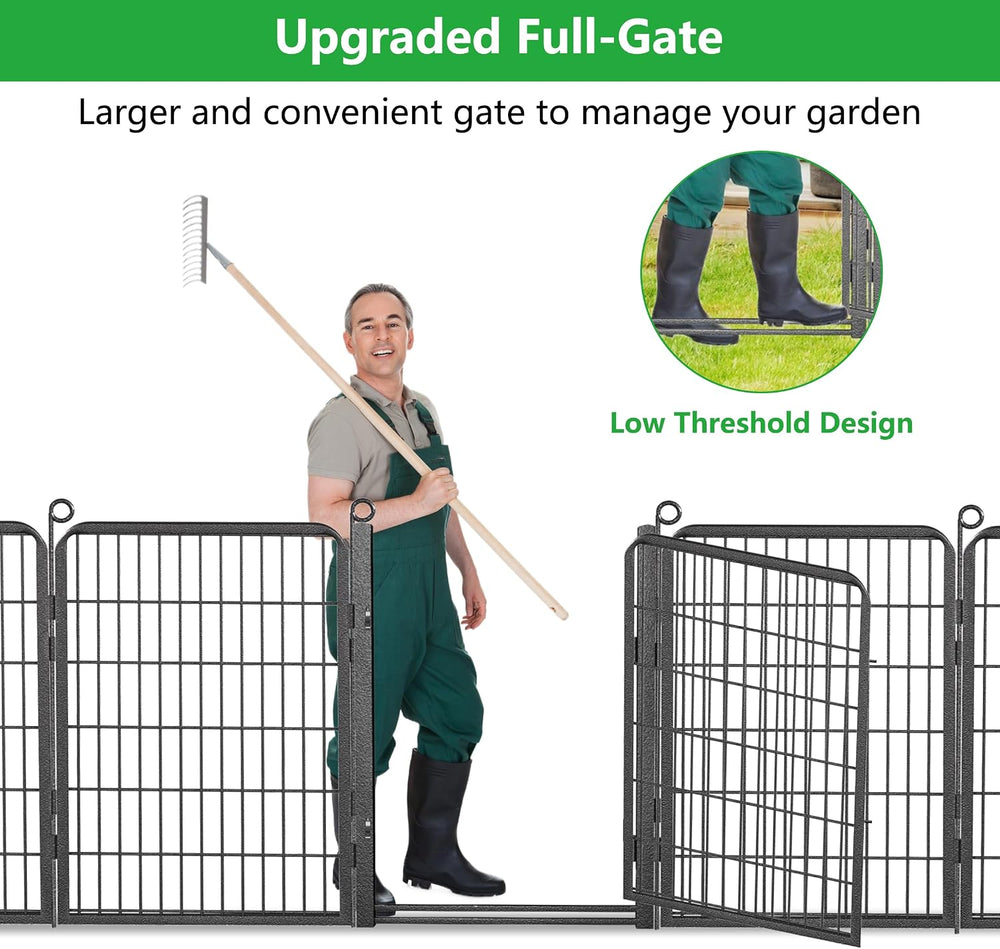 Decorative Garden Fence with Gate, 40 in(H) x 54 ft(L) Rustproof Metal Fence ...