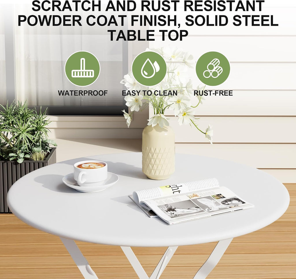 Bistro Table and Chairs Set of 2, 3 Piece Folding Patio Bistro Set, White