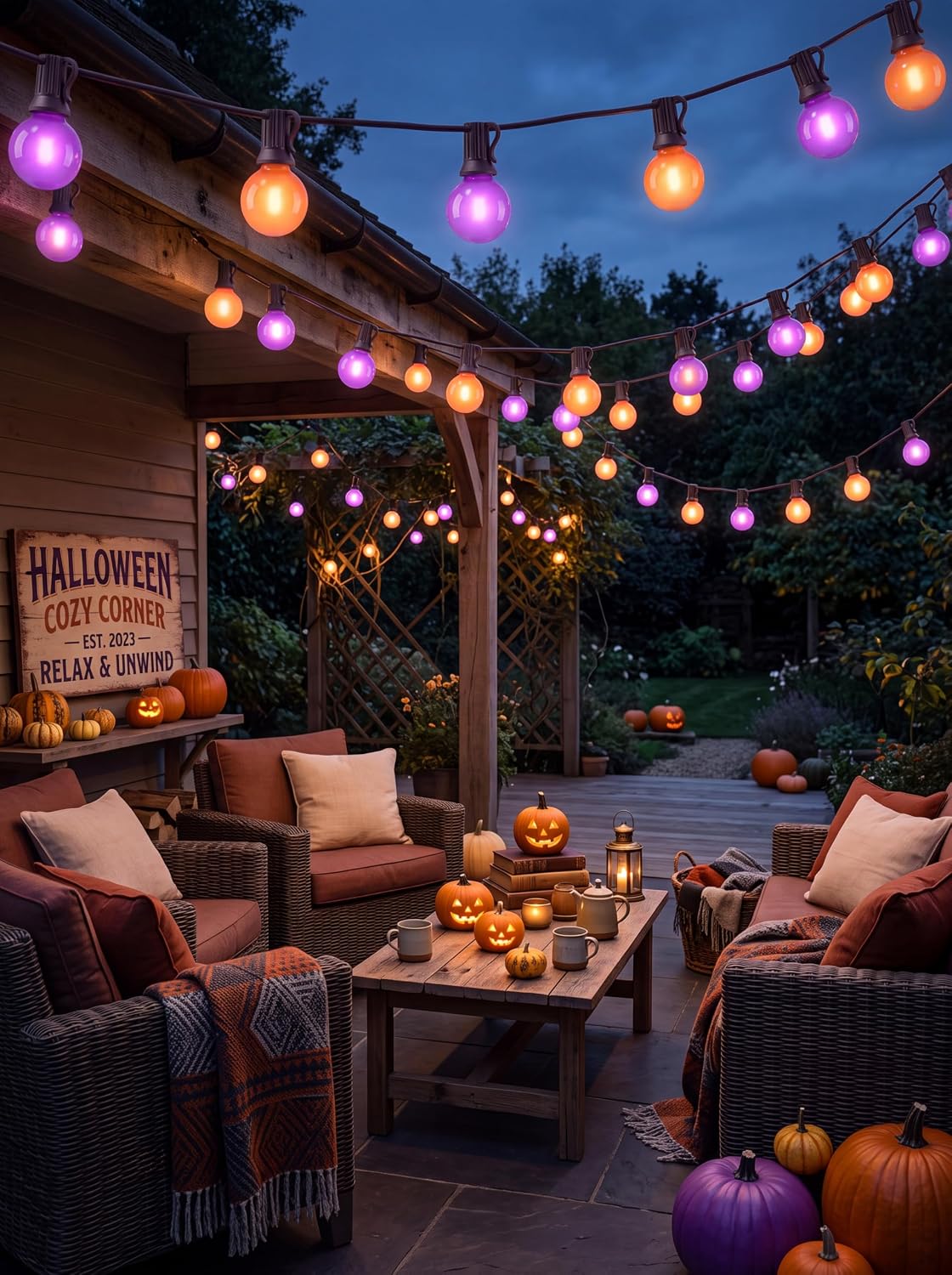 50FT G40 Halloween Orange and Purple Globe String Lights Outdoor Waterproof