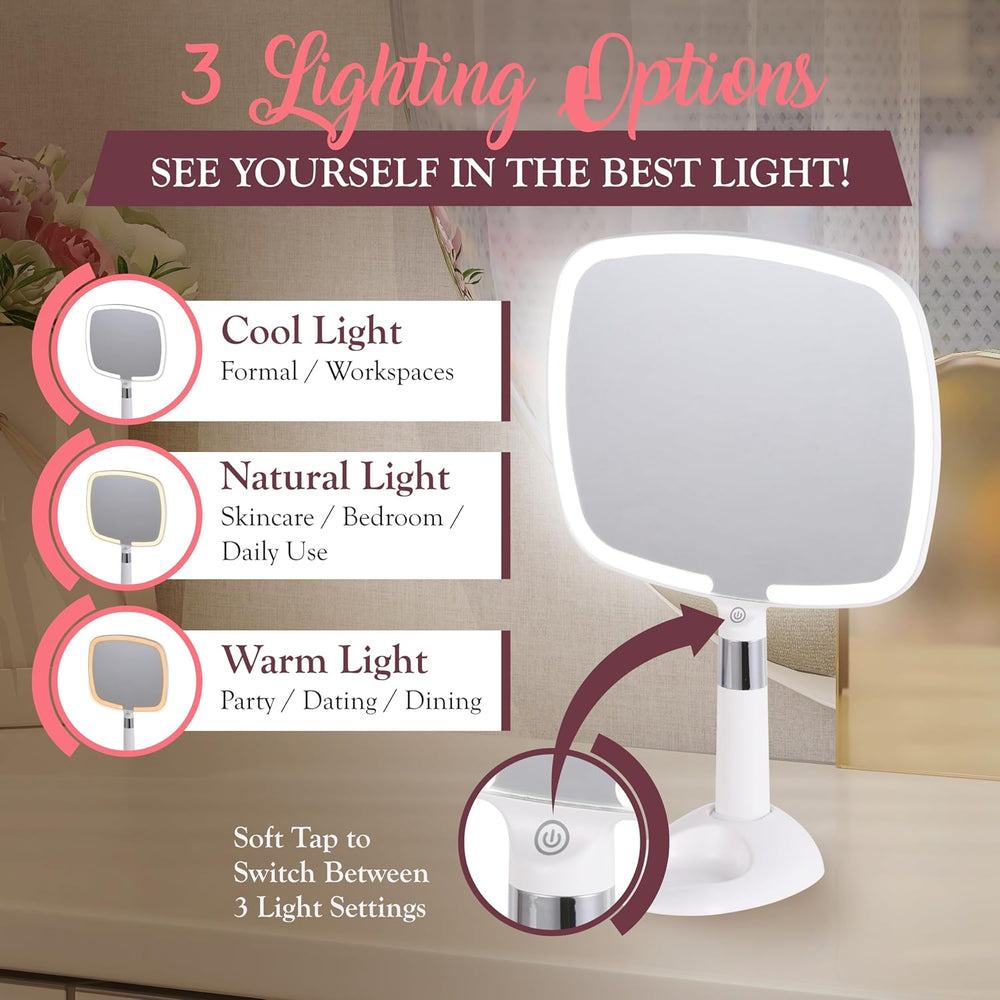 MIRRORVANA Lighted Handheld Mirror with Detachable Stand, 9" x 13" ...