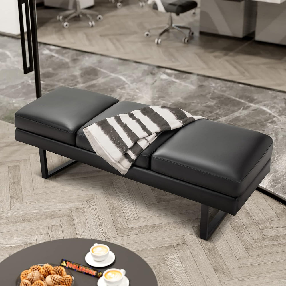 Furmax Waiting Room Chairs Faux Leather Office Guest Chair, 59.6 Inches Confe...