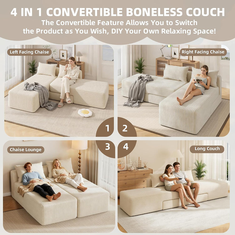 EROMMY 89" Boneless Sectional Couch, 4-in-1 Convertible Cloud Couch with...
