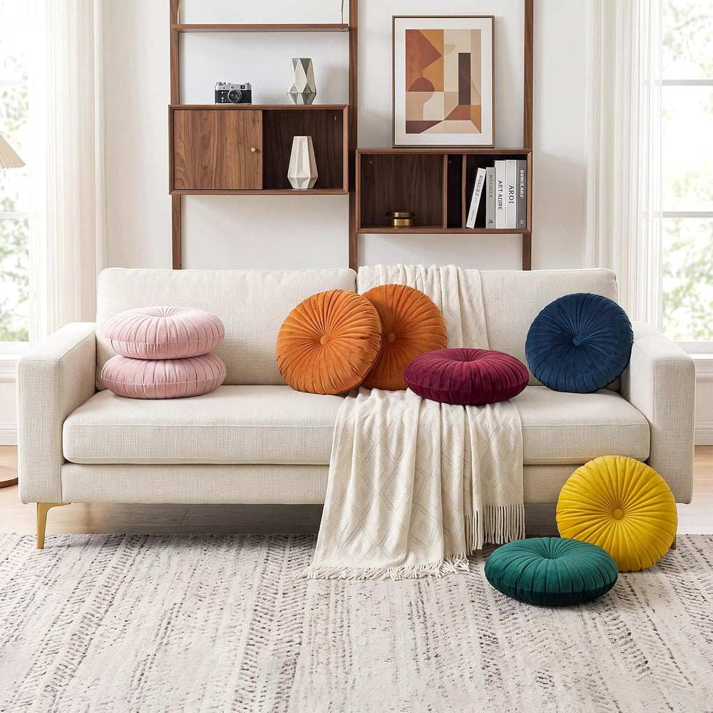 Teieas 2 Pcs Velvet Round Throw Pillow for Couch Chair Bed Home Decor