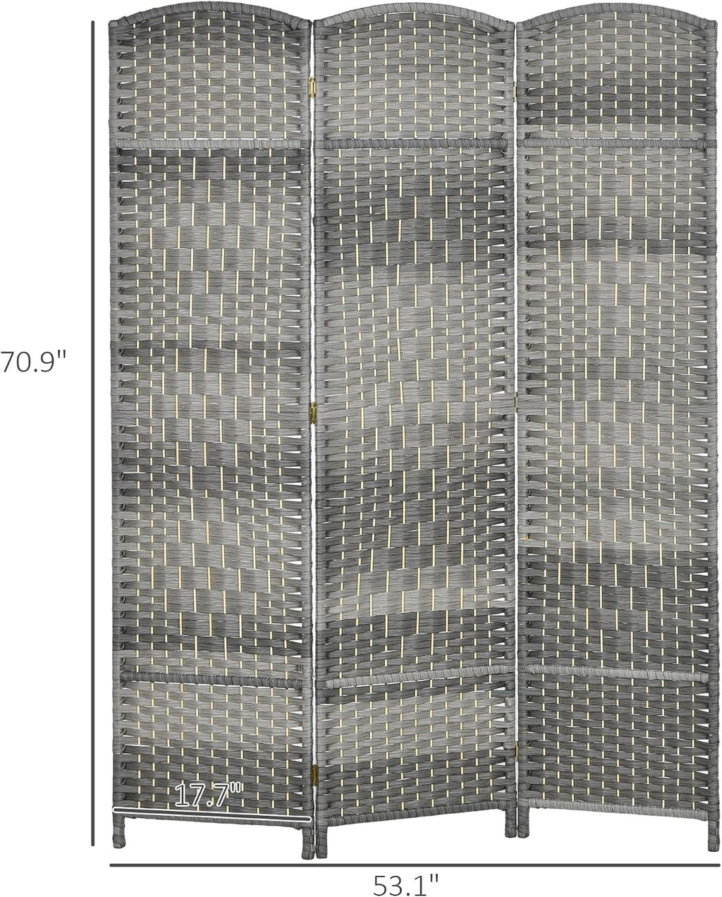 HOMCOM 3 Panel Room Divider 6 Ft Privacy Screen Hand-Woven Mixed Gray