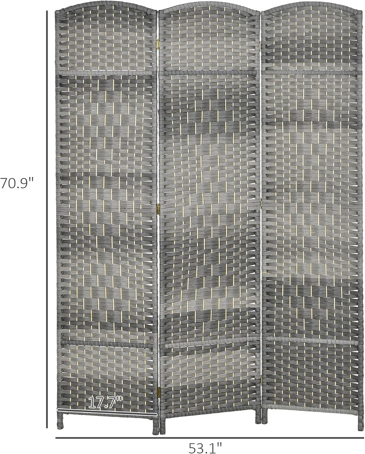 HOMCOM 3 Panel Room Divider 6 Ft Privacy Screen Hand-Woven Mixed Gray