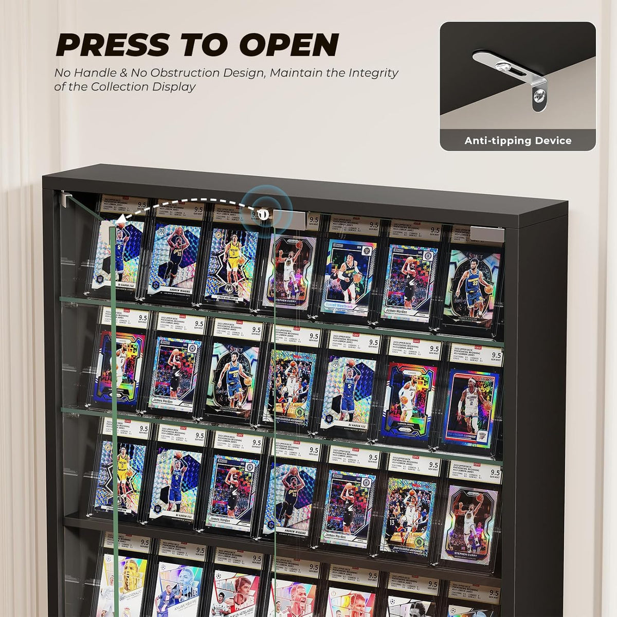 Wall Display Case with Glass Doors, Sports Card Display Case