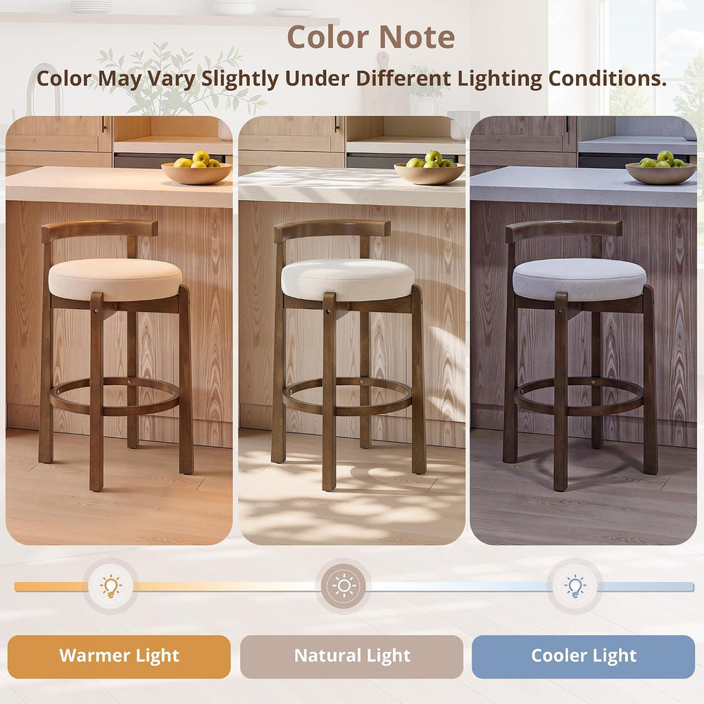 LUE BONA Counter Height Bar Stools Set of 3, 26" Linen Upholstered Low B...