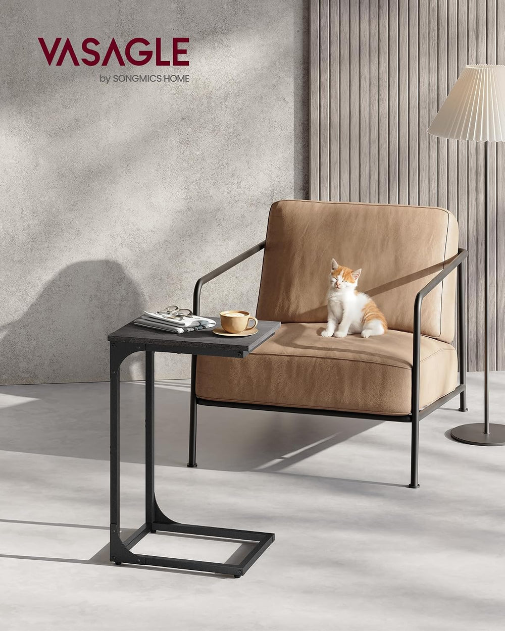 VASAGLE C-Shaped End Table, Small Sofa Side Table with Metal Frame