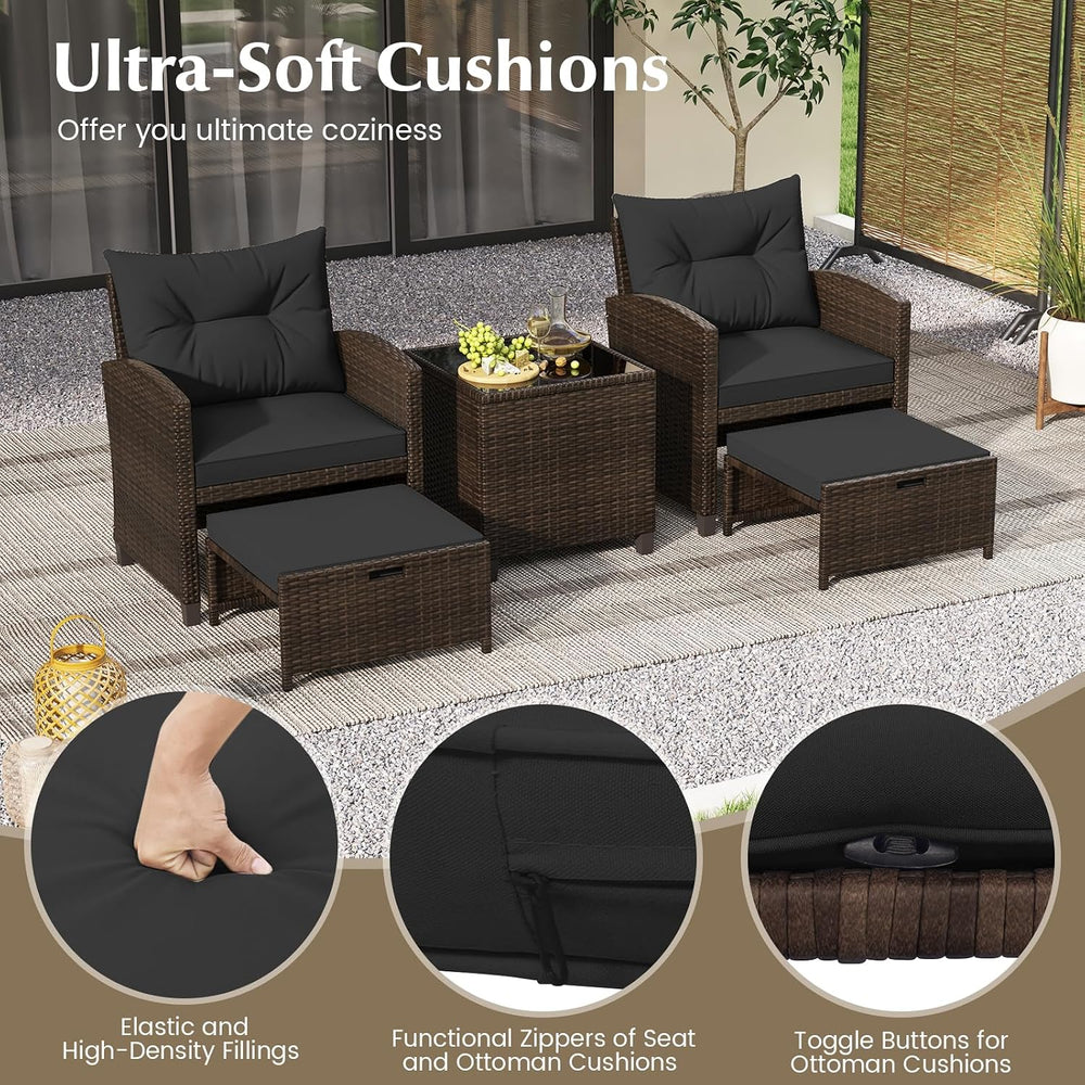 Tangkula 5 Pieces Patio Conversation Set, PE Wicker Rattan Outdoor Furniture ...