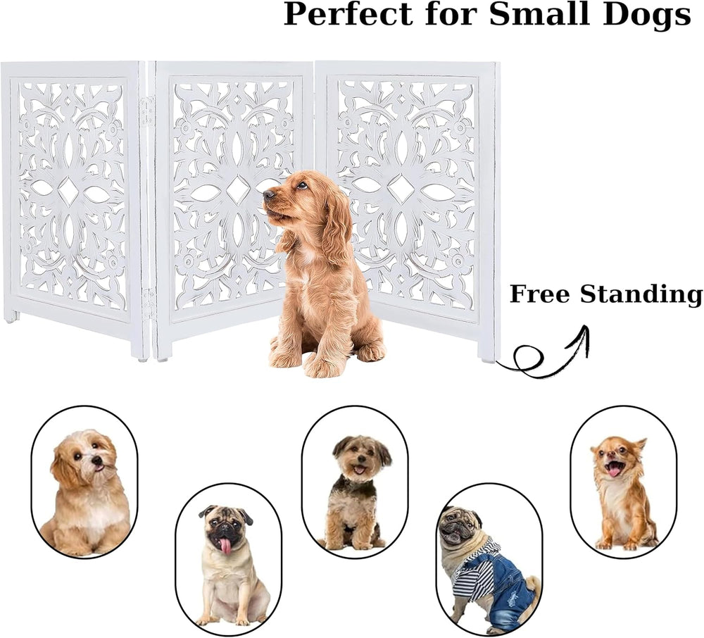 Lightnpro Wooden Pet Gate – Decorative Carved Foldable Dog Fence, Extra-Wide ...