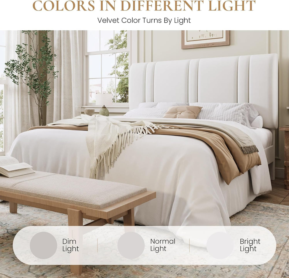SHA CERLIN Full Size Velvet Bed Frame with Adjustable Headboard, White