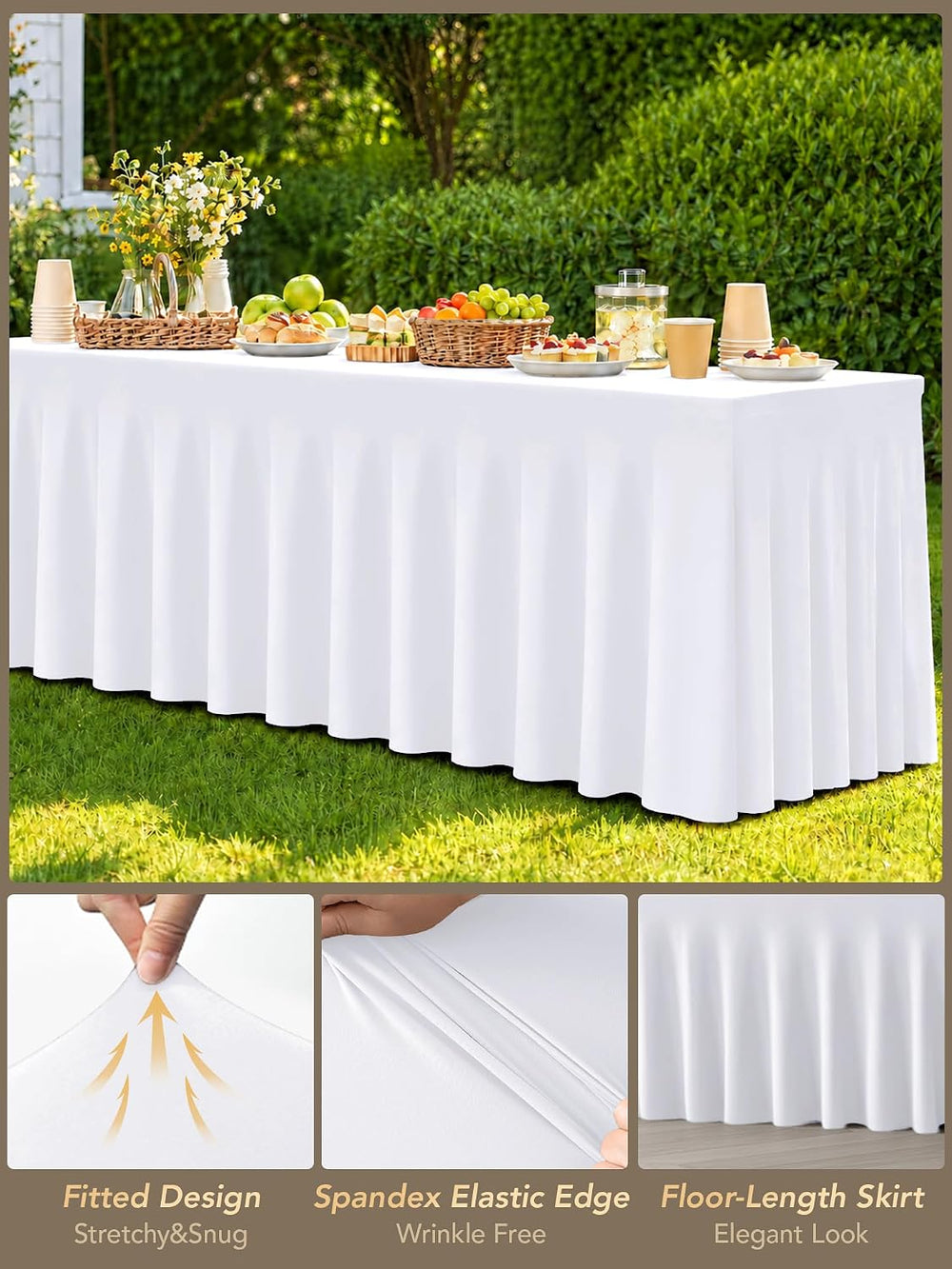 White Spandex Table Cloths for 6 Foot Rectangle Tables 2 Packs