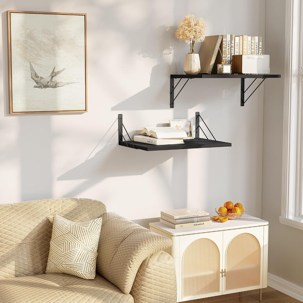 Love-KANKEI Wide Deep Floating Wall Shelves Set of 2,16"x12",Wood,B...