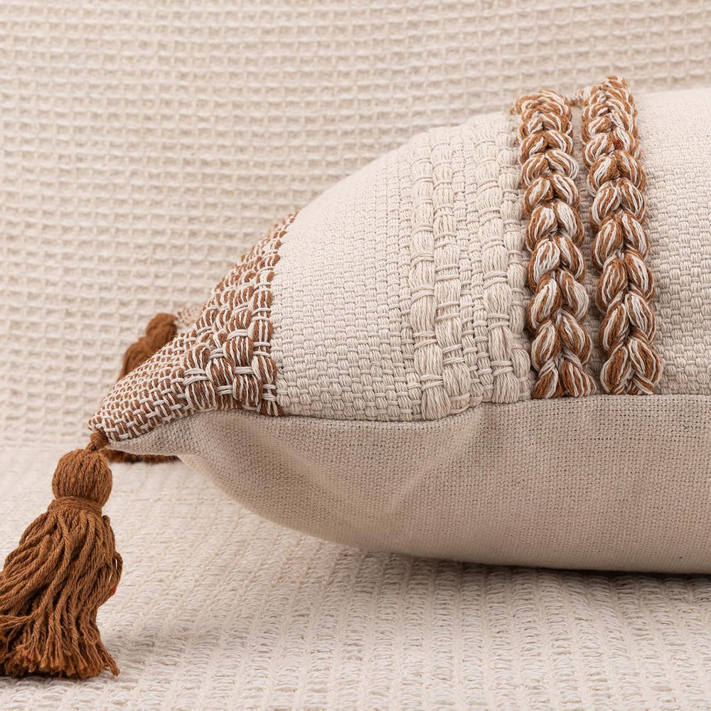 JoraLion Boho Accent Lumbar Pillow Cover 14x36 inch Brown