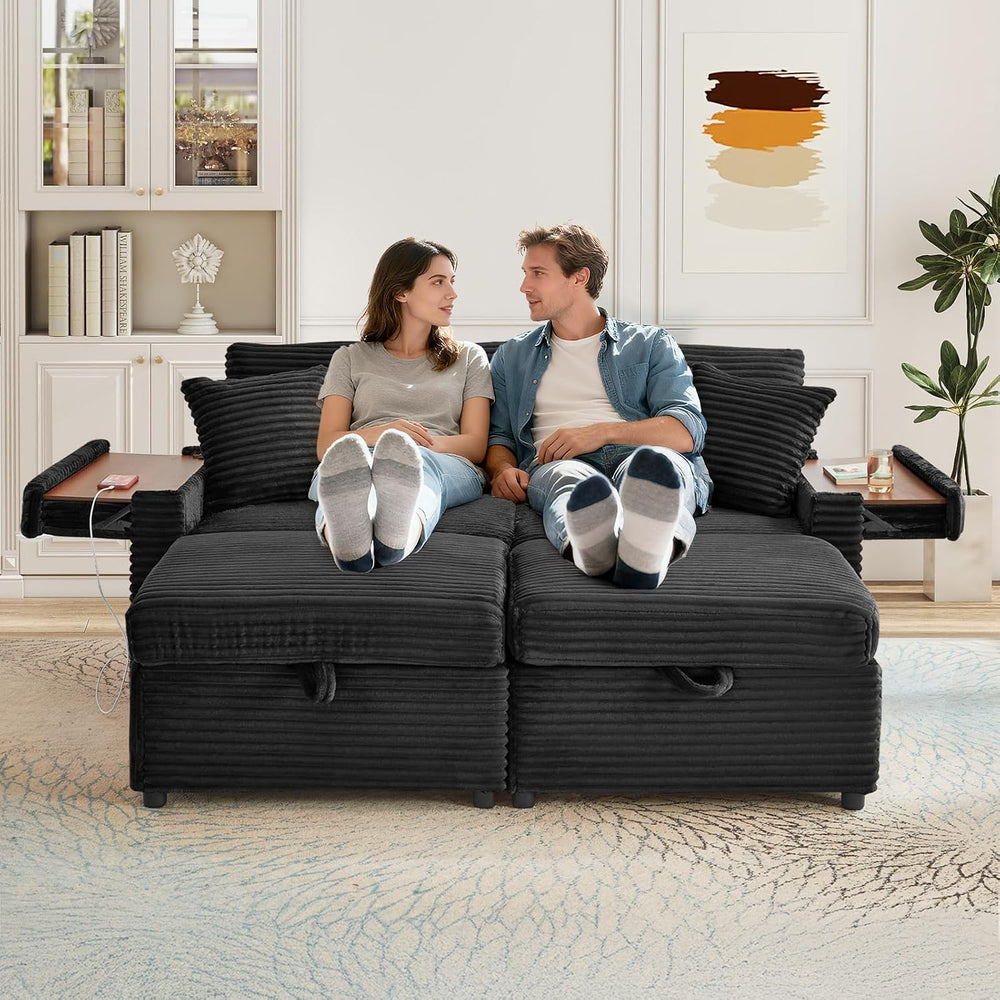 Loveseat Chair and Ottoman Set, Modern Comfy Corduroy Cloud Fluffy Chaise Lou...