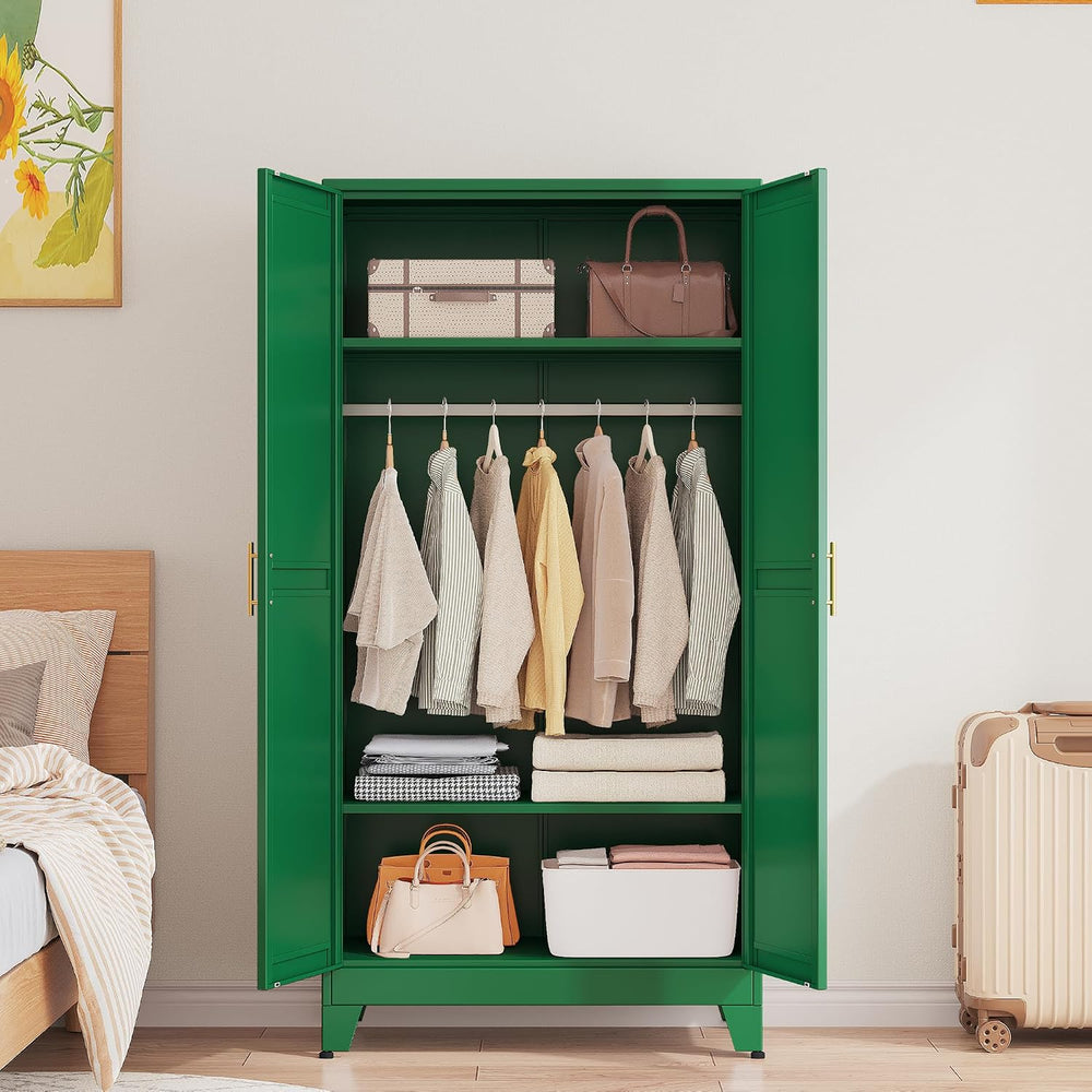 71 "Metal Armoire Wardrobe Closet, Steel Clothing Storage Cabinet with A...