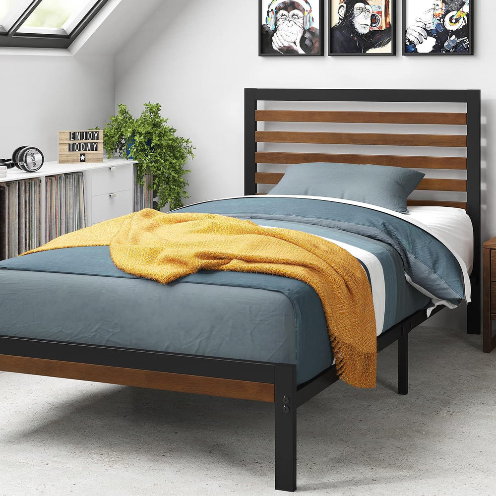 Zinus Kai Bamboo and Metal Platform Bed Frame, Sturdy Steel Frame, Twin