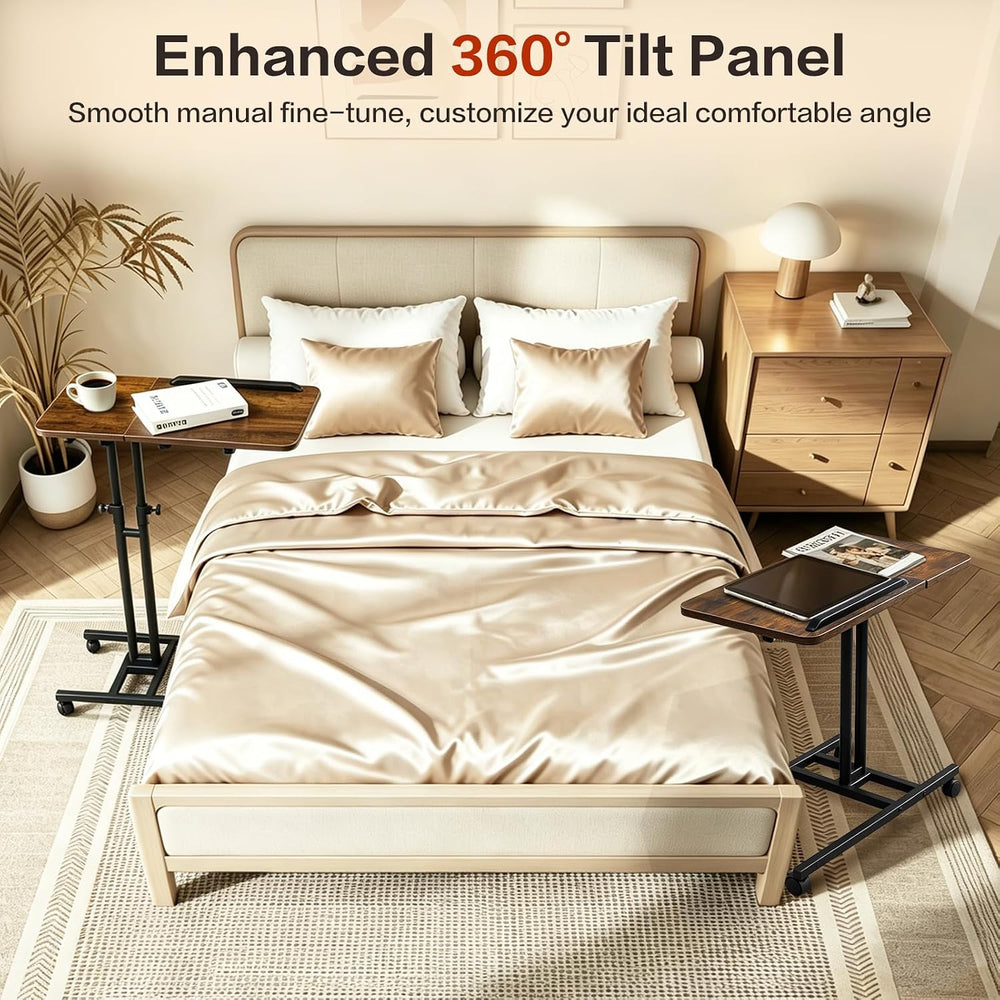 Overbed Side Table with Wheels, Adjustable Height Rolling Desk